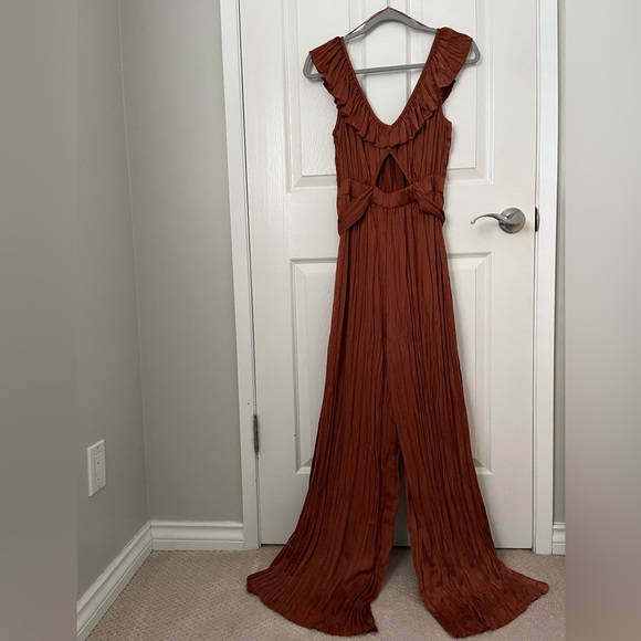 Zara Bronze Crinkle Ruffle Side Tie wide leg jumpsuit, size medium. - Picture 6 of 6